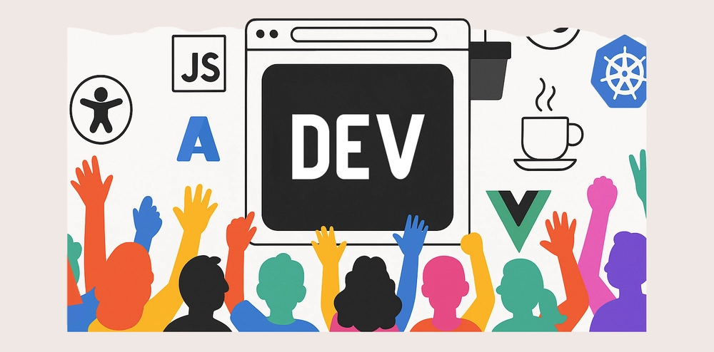 DEV Community banner showing diverse developer icons